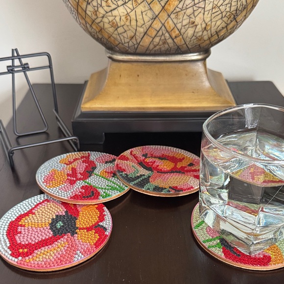 Handcrafted Floral Diamond Art Coasters - Set of 4 - Picture 3 of 6